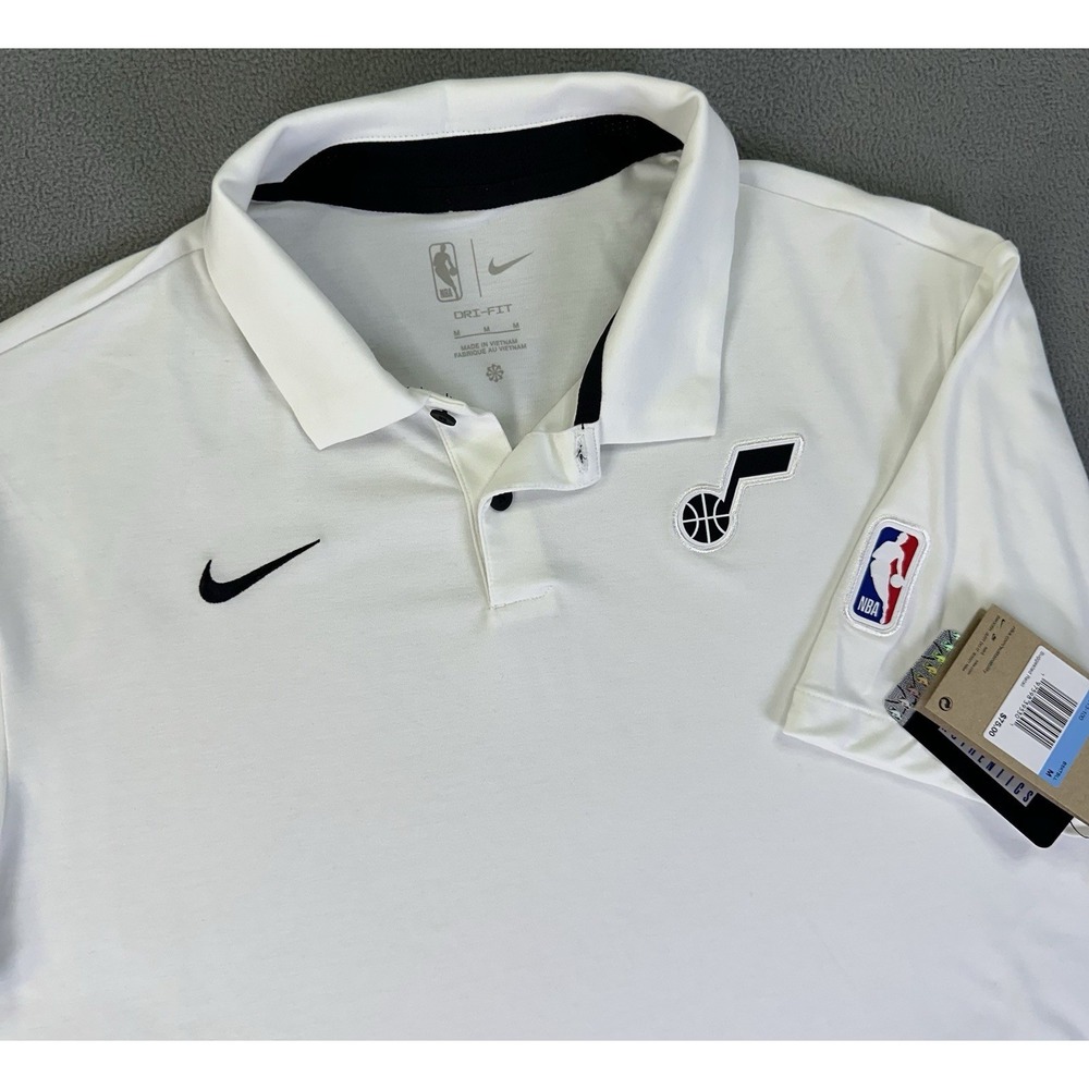 Utah Jazz Nike‎ Polo Shirt Mens Medium White Micro Pique 2.0 NBA Dri Fit New